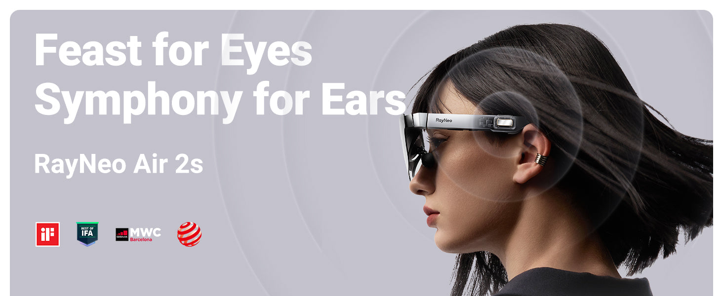 RayNeo Air 2s AR glasses, 201" Micro-OLED virtual display for entertainment & gaming.