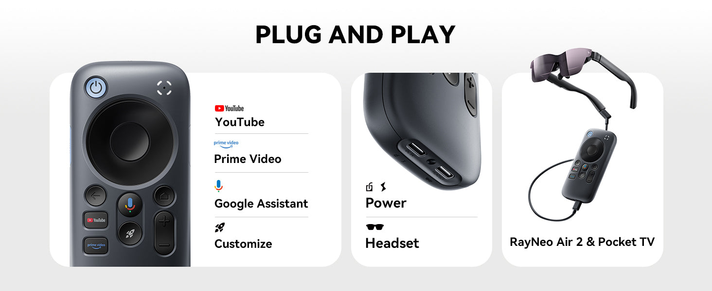 RayNeo Air 2 glasses and Pocket TV streaming bundle with YouTube and Prime Video.