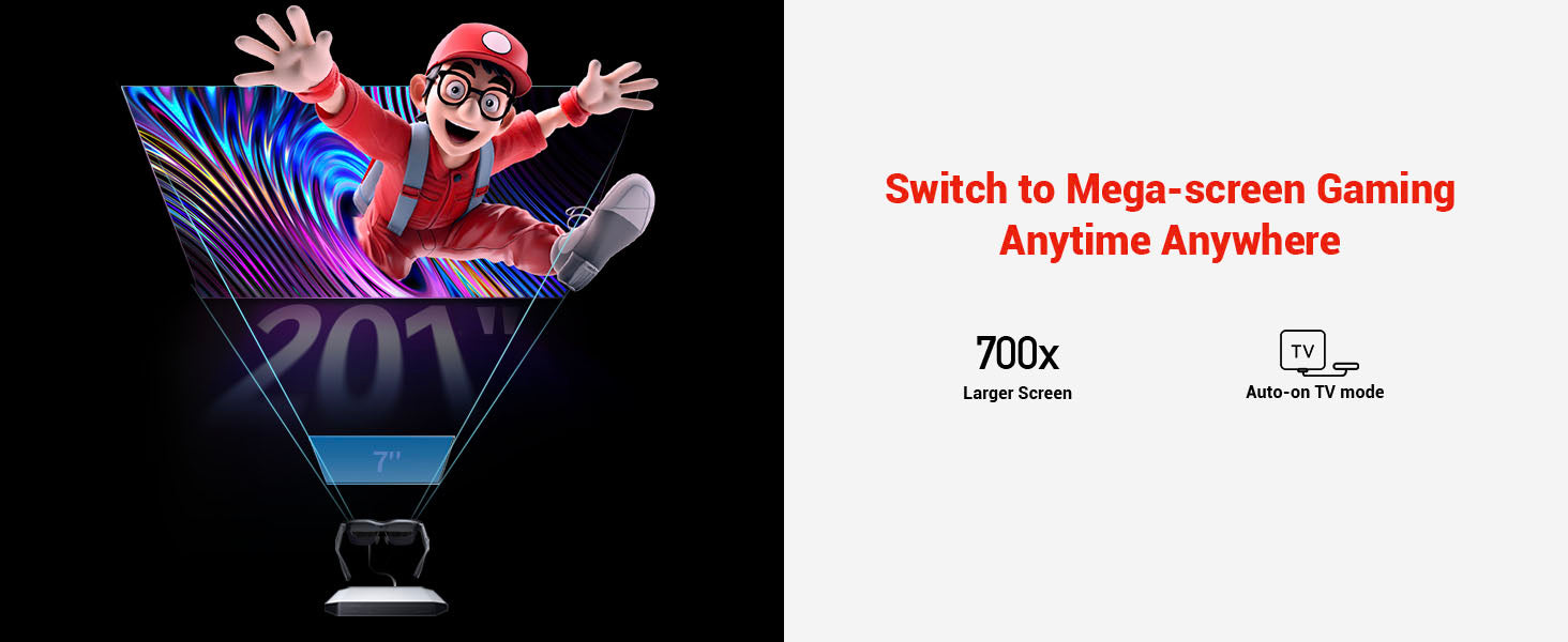 RayNeo JoyDock adapter for portable Switch gaming on a mega 201-inch screen.