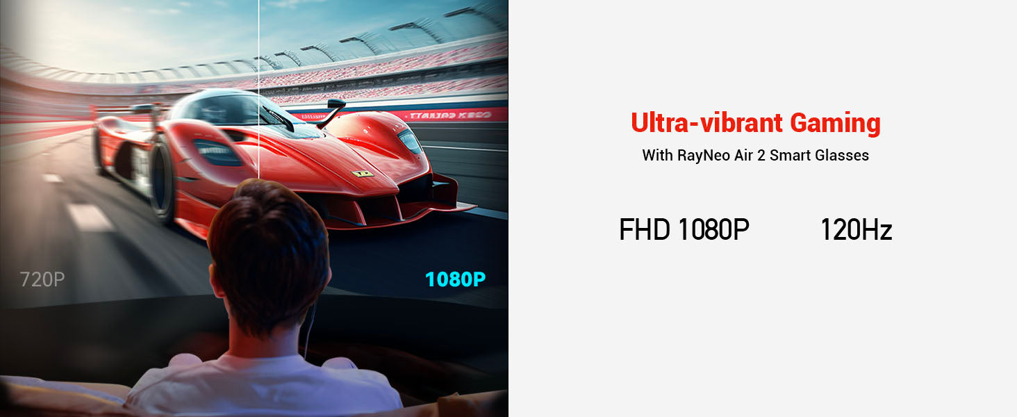 RayNeo Air 2 smart glasses provide ultra-vibrant 1080P gaming at 120Hz.