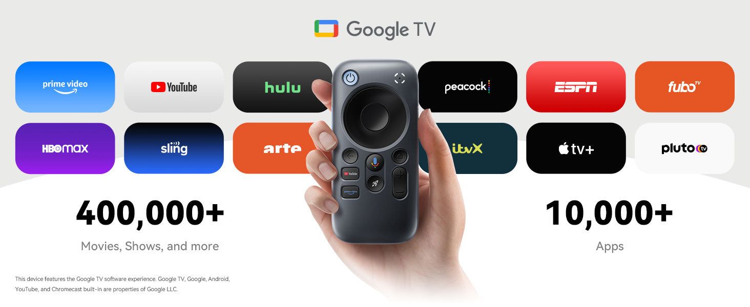 Rayneo Pocket TV: Google TV Streaming Hub with 400,000+ Movies/Shows, 10,000+ Apps & Easy Cross-App Search.