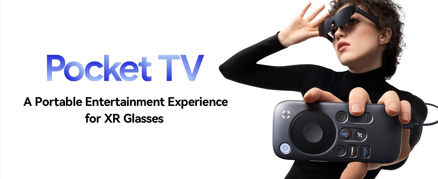 Homatics Pocket TV GTV device for RayNeo AR glasses, offering portable entertainment.